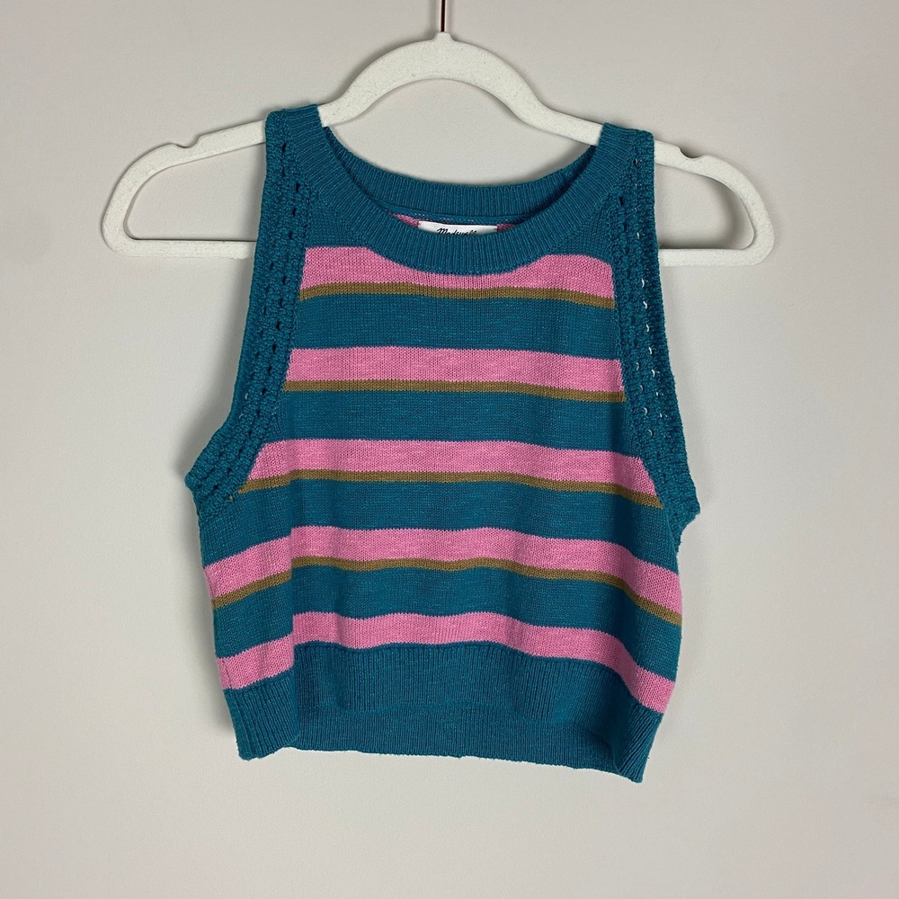Madewell Crochet Trim Crop Sweater Tank Top Striped Knit Womens Medium Cropped